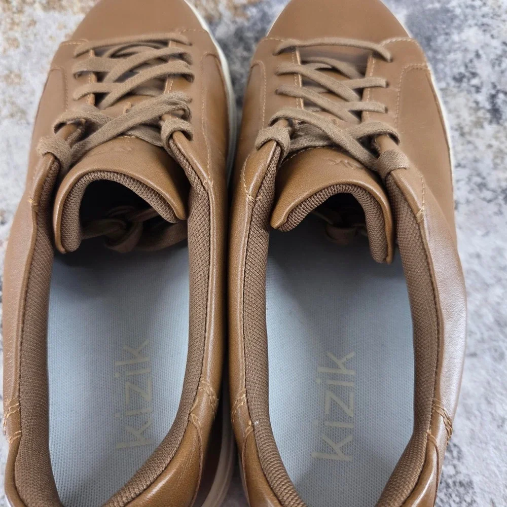 Kizik Vegas Hands Free Slip On Shoes Mens 11 Walnut Brown Leather Sneakers A5FC